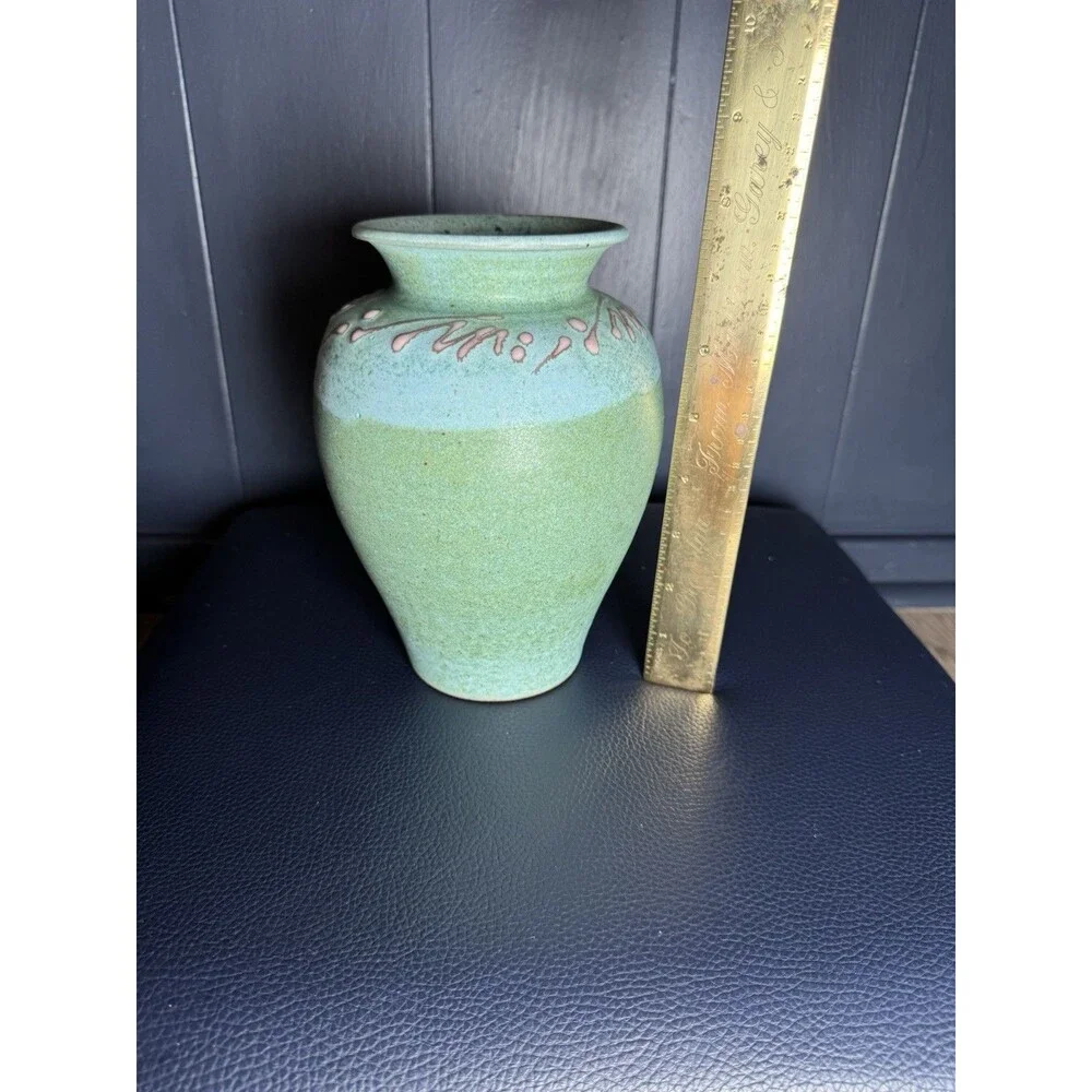 Signed Hodaka Studio Pottery Vase, ’93 – Turquoise & Celadon Stoneware Pottery